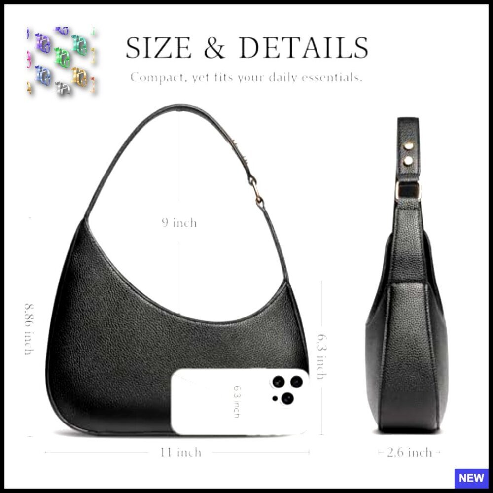 PU Leather Mini Shoulder Bag Chic Minimal Crescent Clutch Evening Out - Picture 5 of 7